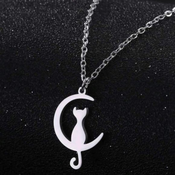 Cat and Moon necklace stainless steel Purrrrrrfet for cat lovers! - Picture 2 of 4